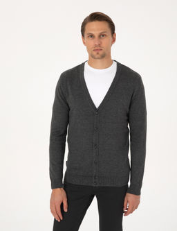 Koyu Gri Melanj Slim Fit Basic D__meli Triko H_rka