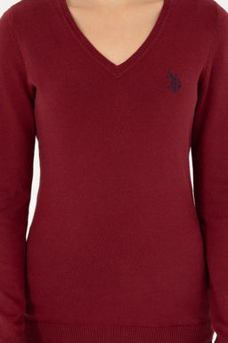 Женский бордовый базовый свитер с v-образным вырезом Неожиданная скидка в корзине - U.s. polo assn фото 6