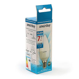 Цена за 2 шт. Лампа светодиодная Smartbuy, E14, C37, 7 Вт, 6000 К, свечение холодное белое