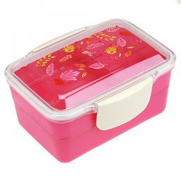 Ланч-бокс для продуктов пластмассовый Офисный обед 18,5х14,5см h10см, 2 уровня: 0,5л 17,7х11,8см h3,5см; 0,7л, 17х11,2см h5см, с ложкой 13,5см, крышка прозрачная, с клипсами, с уплотнителем, матовый пластик, цвета в ассортименте: фуксия, синий, жел - Домашняя мода фото 3