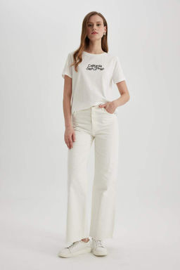 Футболка обычного кроя с круглым вырезом и принтом из чесаного хлопка с короткими рукавами - Defacto фото 2