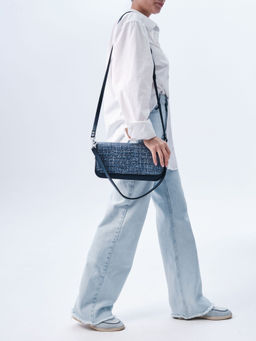 Сумка кожаная багет Deboro 30138 синяя волна