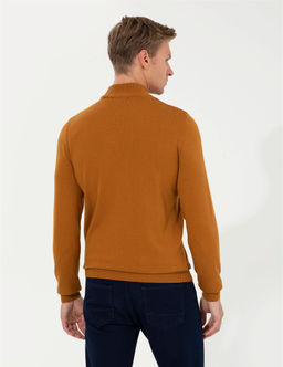 Kahverengi Slim Fit Yar_m Bal_k__ Yaka Basic Triko Kazak