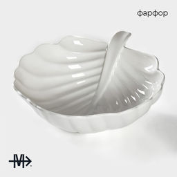 Салатник фарфоровый Magistro «Лист Бланш», 550 мл, 20.5×17 см, цвет белый