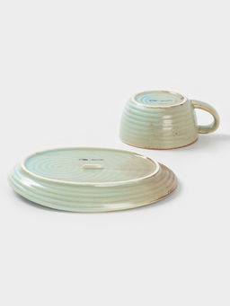 Чайная пара Magistro Sand Ripples, 2 предмета: чашка 300 мл, блюдце 19.8×15.8 см, фарфор, голубая