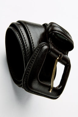 LEATHER BELT WITH SQUARE BUCKLE - Zara фото 4