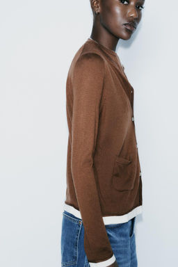 KNIT CARDIGAN WITH CONTRAST TRIMS - Zara фото 3