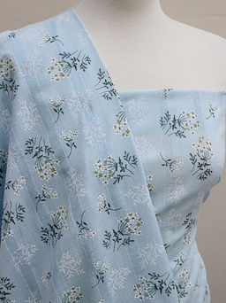 Фактурный хлопок с мережкой-полосой Веточки ромашки на бледно-бирюзовом, ВИД2, ш.1.45м, хл-100% - Купава фото 2