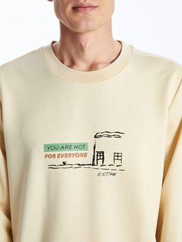 Bisiklet Yaka Uzun Kollu Bask?l? Erkek Sweatshirt