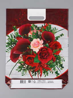 Цена за 25 шт. Пакет "Бордовые каллы , полиэтиленовый с вырубной ручкой, 38х47 см, 60 мкм