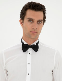 Beyaz Slim Fit Man_etli Pamuk Kar___ml_ Smokin G_mlek