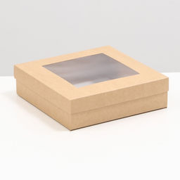 Цена за 5 шт. Коробка складная, крышка-дно,с окном, крафт, 23 х 23 х 6,5 см