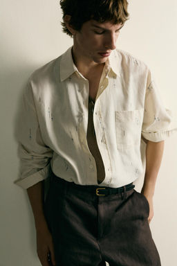 CAMISA RELAXED FIT ALGOD?N - LINO BORDADOS / Crudo - Zara фото 5