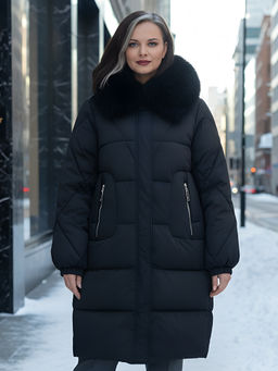 Пальто зимнее утепленное с мехом и капюшоном тренд черного цвета 7629Ch Бренд: Visdeer