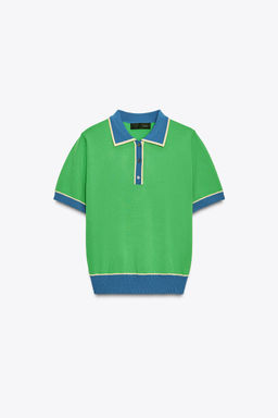 CONTRAST KNIT SHORT SLEEVE POLO TOP - Zara фото 4