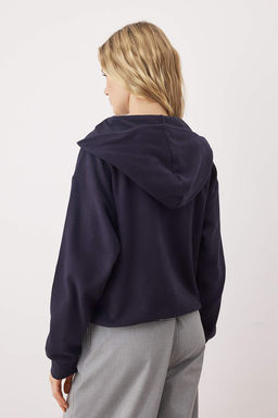 Lacivert Selanik/Triko Gorunumlu Oversize/Genis Kal?p Orme Sweatshirt TWOAW26SW00069