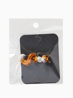 Брошь «Лиса» с хвостиком, цвет бело-оранжевый в золоте