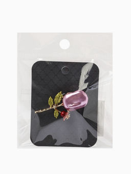 Брошь «Цветок» роза, жемчуг, цвет розовый в золоте