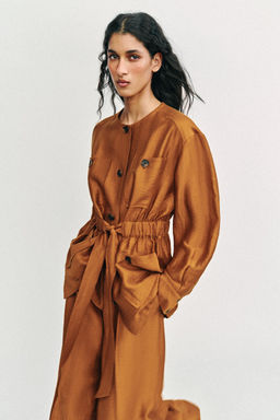CHAQUETA SAFARI CON LINO CINTUR?N / Curry - Zara фото 3