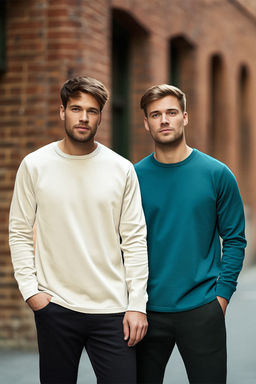 TRENDYOL MAN Gri-Indigo 2li Paket %100 Pamuklu Uzun Kol Regular/Normal Kesim Basic T-Shirt TMNAW24TS00001