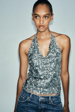 SEQUINNED HALTER TOP - Zara фото 11