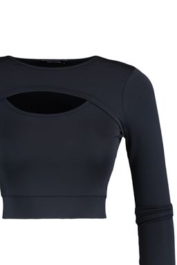 Koyu Antrasit Crop Pencere/Cut Out ve Bas Parmak Delik Detayl? Orme Spor Ust/Bluz TWOAW22BZ0481