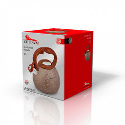 Чайник из нержавеющей стали "Zeidan" 3л, со свистком, литой корпус, внешнее антипригарное мраморное покрытие, устойчивое к высоким температурам, фиксированная прорезиненная ручка "под дерево", курковый механизм, индукционное дно, коричневый, подарочн