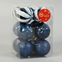 Ёлочные игрушки Мелодия, d=6 см, набор 12 шт., полосы, бело-синий - Зимнее волшебство фото 2