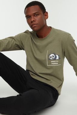 TRENDYOL MAN Haki Regular Fit Bask?l? Pijama Tak?m? TMNAW22PT0757 - Trendyolmilla фото 5