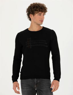 Siyah Slim Fit Bisiklet Yaka Triko Kazak