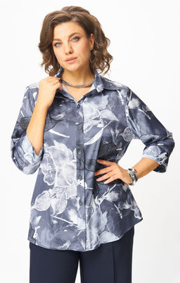 Блуза БелЭльСтиль 877 синий принт