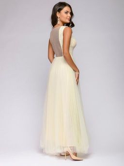 Платье белое длины макси с кружевной отделкой без рукавов - 1001dress фото 6