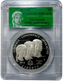 1 доллар 2013 года W США 100 лет движению девочек-скаутов в США (в слабе PCGS PR70DCAM)