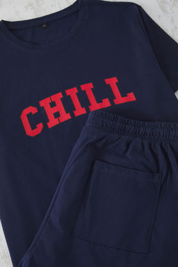 TRENDYOL MAN Lacivert Regular Fit Bask?l? Sortlu Orme Pijama Tak?m? TMNSS25PT00015 - Trendyolmilla фото 5