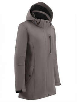 Парка женская софтшелл виндстоппер удлинённая с капюшоном темно-серого цвета 9618_1TC