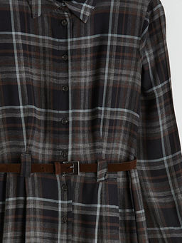 Beli Kemerli Ekose G?mlek Elbise