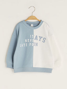 Bisiklet Yaka Uzun Kollu Bask?l? Erkek Bebek Sweatshirt