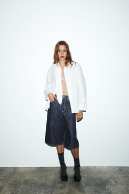 TRF MID-WAIST DENIM JORTS BERMUDA SHORTS