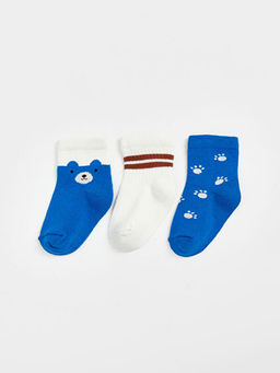 Bask?l? Erkek Bebek Soket ?orap 3l?