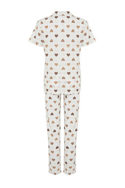 Ekru %100 Pamuklu Kalpli Orme Pijama Tak?m? THMSS24PT00338