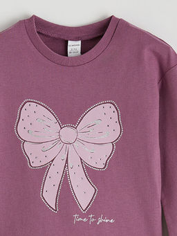 Bisiklet Yaka Fiyonk Bask?l? K?z ?ocuk Ti??rt