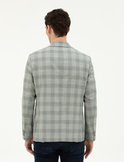A__k Ye_il Slim Fit %100 Y_n Ekose Ceket