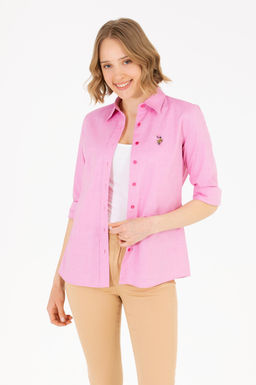 Женская базовая рубашка цвета фуксии с длинным рукавом Неожиданная скидка в корзине - U.s. polo assn фото 8