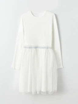 Bisiklet Yaka Uzun Kollu K?z ?ocuk Elbise