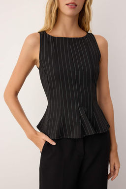 Kahverengi Peplum/Belden Oturmal? Kay?k Yaka Esnek Orme Bluz TWOAW26BZ00229 - Trendyolmilla фото 7