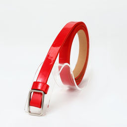 Ремень женский тонкий, 110×1.3 см, прямоугольная пряжка металл, серебристая, красный