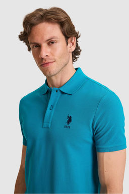 Erkek Slim Fit Polo Yaka Petrol Basic Ti__rt