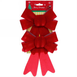 Цена за 2 шт. Бант на ёлку "Красный блеск" 14 см (набор 2 шт)