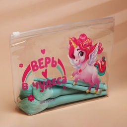 Цена за 2 шт. Косметичка из прозрачного PVC 21×2×14 см «Верь в чудеса. Единорог»