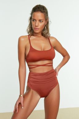 Kahverengi Drapeli Yuksek Bel Hipster Bikini Alt? TBESS21BA0178